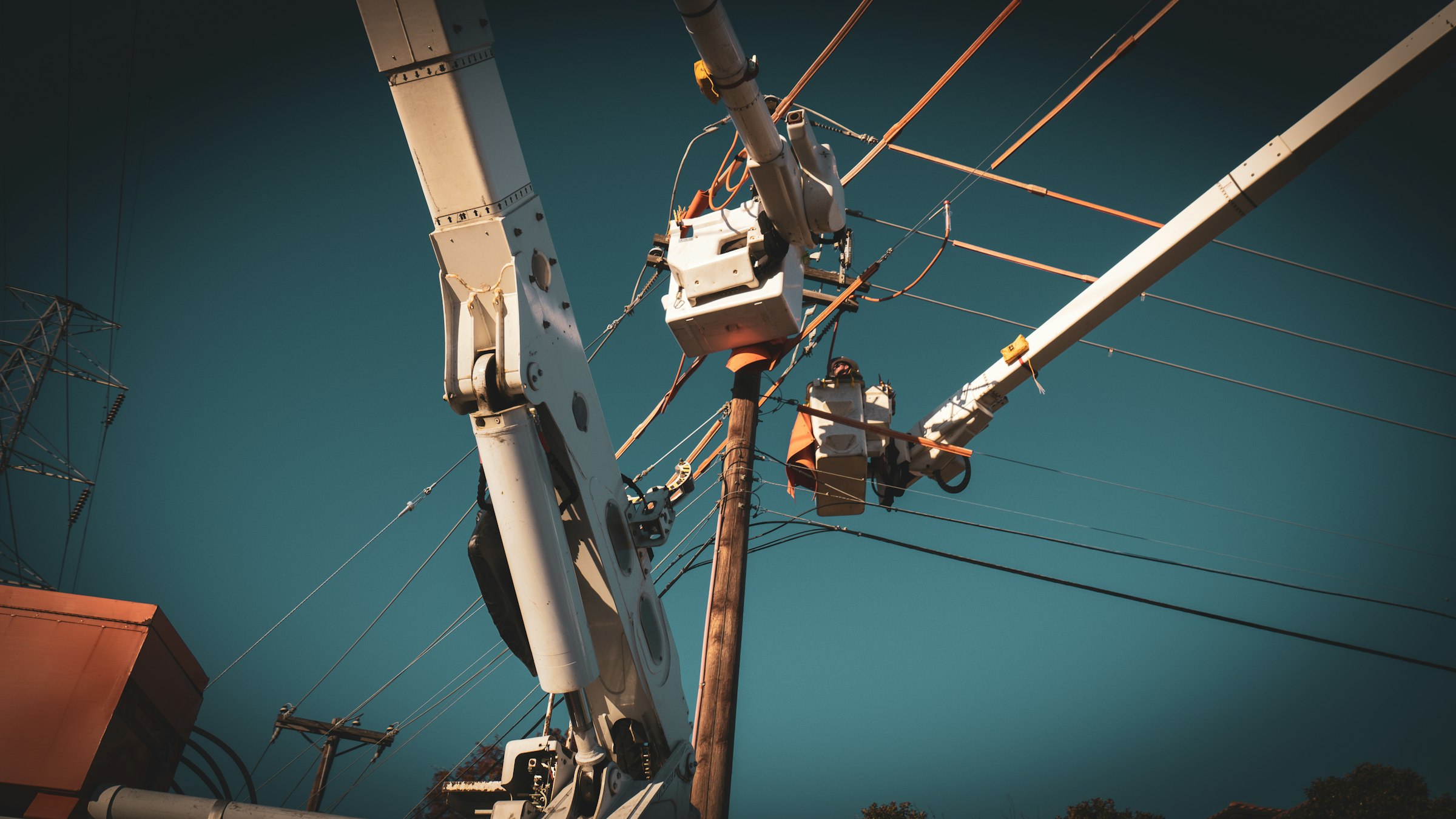 Lineman working on power lines
